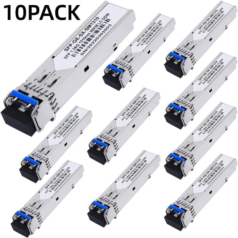 GESD 10 Pack 1.25G SFP LC Module 1000Base-LX (SMF,1310nm,20km,DDM) Single-Mode Transceiver for Cisco GLC-LH-SMD,Ubiquiti UniFi,Meraki MA-SFP-1GB-LX10,Fortinet,Mikrotik,TP-Link,Netgear,TL-SM311LS,D-Link - Image 2